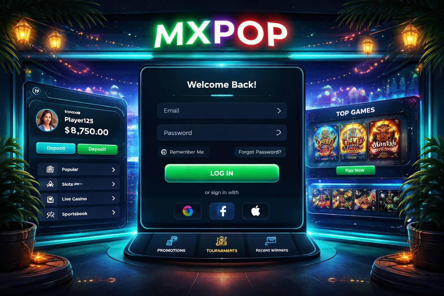 Acceso seguro de inicio de sesión de cuenta MXPOP para jugadores en México