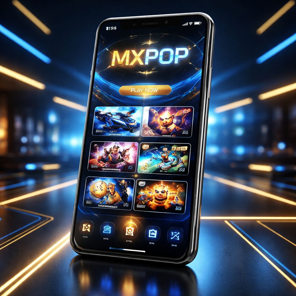 App de juegos móviles MXPOP en pantalla de smartphone