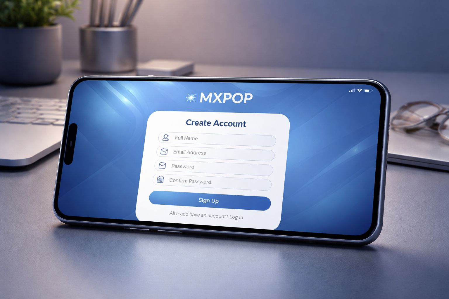 Un jugador en México configurando una cuenta MXPOP en un smartphone con una pantalla de registro limpia e intuitiva.